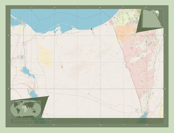 Shamal Sina 埃及省 开放街道地图 角辅助位置图 — 图库照片