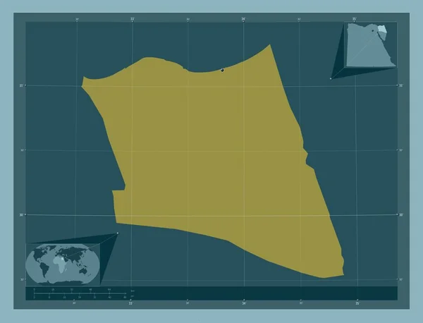 エジプト総督のシャマル シーナ しっかりした色の形 地域の主要都市の場所 コーナー補助位置図 — ストック写真