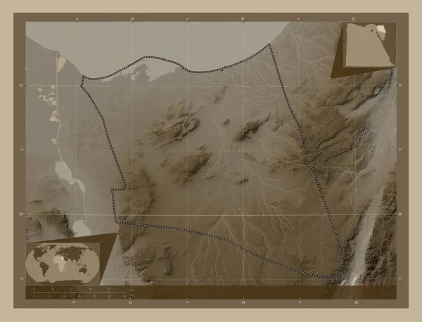 Σαμάλ Σίνα Κυβερνήτης Της Αιγύπτου Υψόμετρο Χάρτη Χρωματισμένο Τόνους Σέπια — Φωτογραφία Αρχείου