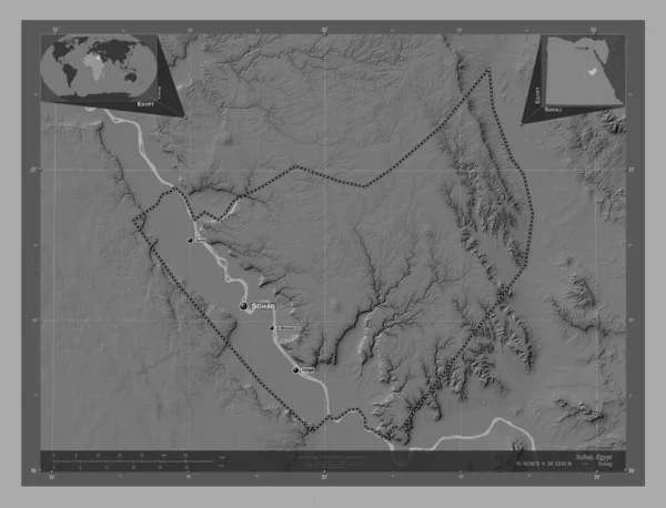 Suhaj Gouvernorat Egypte Carte Altitude Bilevel Avec Lacs Rivières Emplacements — Photo