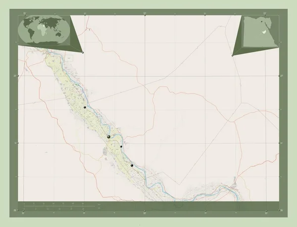 Suhaj Province Egypt 开放街道地图 该区域主要城市的所在地点 角辅助位置图 — 图库照片