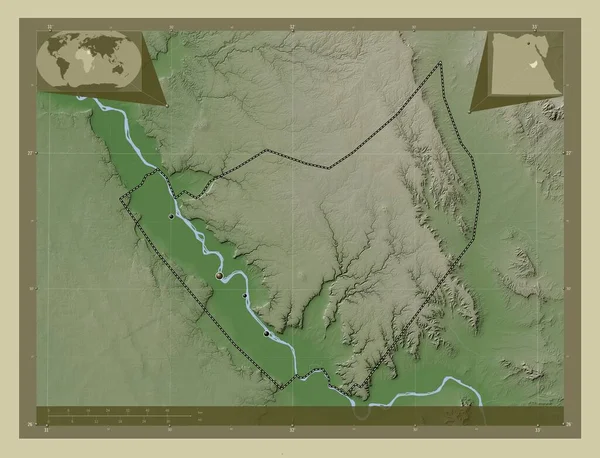 Suhaj Egyptský Guvernér Zdvihová Mapa Zbarvená Stylu Wiki Jezery Řekami — Stock fotografie
