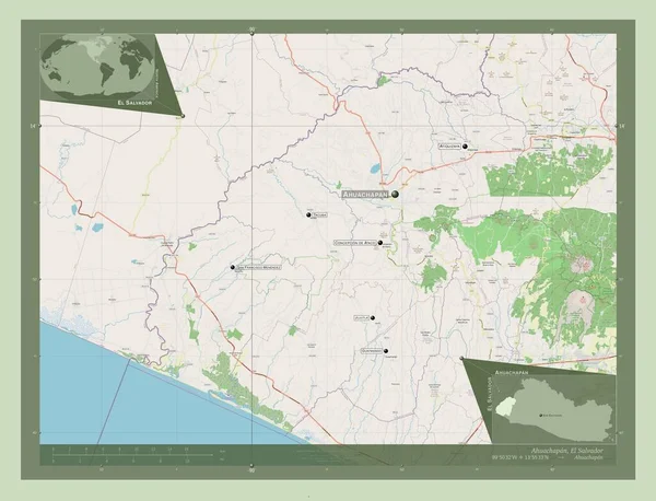 Ahuachapan Dipartimento Salvador Mappa Stradale Aperta Località Nomi Delle Principali — Foto Stock