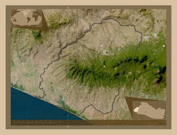 Ахуачапан Департамент Сальвадора Карта Спутника Низкого Разрешения Вспомогательные Карты Расположения — стоковое фото