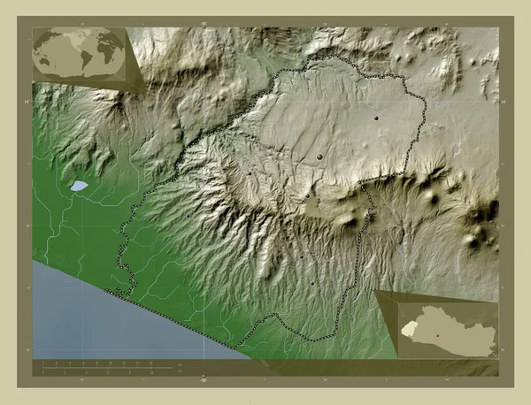 Ahuachapan Departamento Salvador Mapa Elevação Colorido Estilo Wiki Com Lagos — Fotografia de Stock