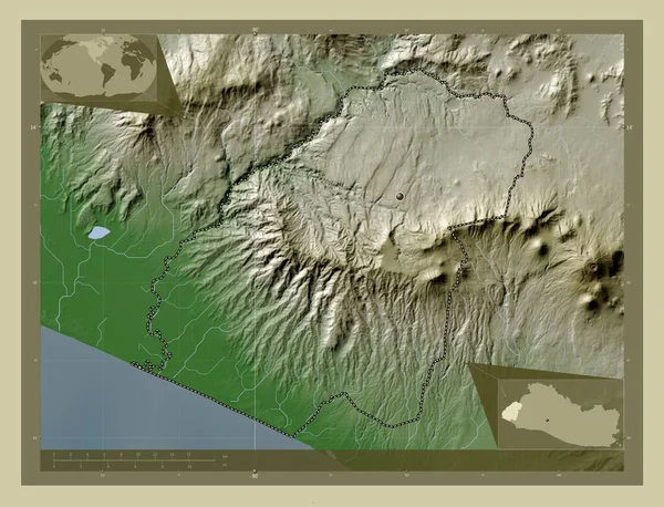 Ahuachapan Department Salvador Elevation Map Colored Wiki Style Lakes Rivers — Stock Photo, Image