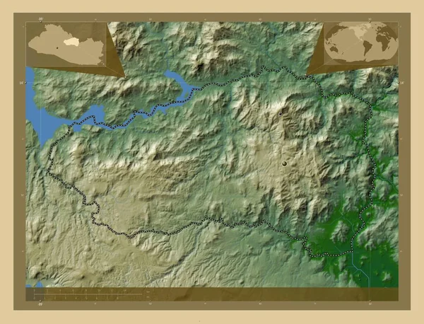 Кабана Департамент Сальвадору Кольорові Карти Висот Озерами Річками Розташування Великих — стокове фото