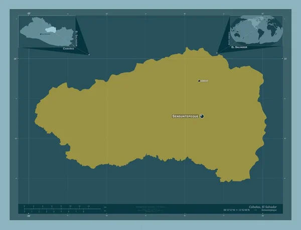 エルサルバドルのカバナスだ しっかりした色の形 地域の主要都市の位置と名前 コーナー補助位置図 — ストック写真