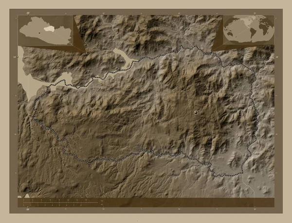 Cabanas Department Salvador Elevation Map Colored Sepia Tones Lakes Rivers — Stock Photo, Image