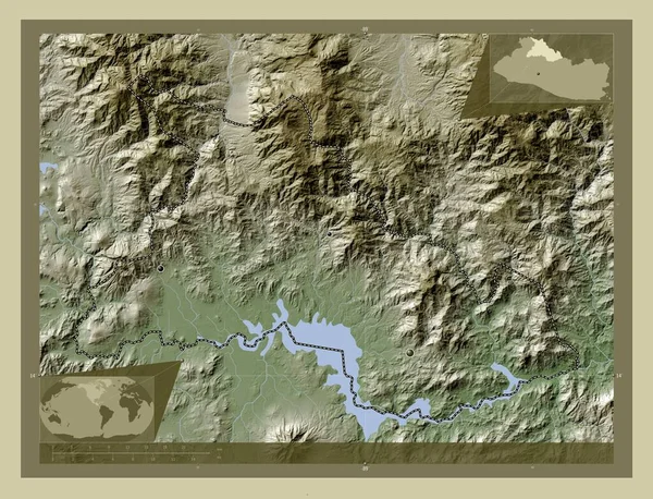Chalatenango Department Salvador Elevation Map Colored Wiki Style Lakes Rivers — Stock Photo, Image