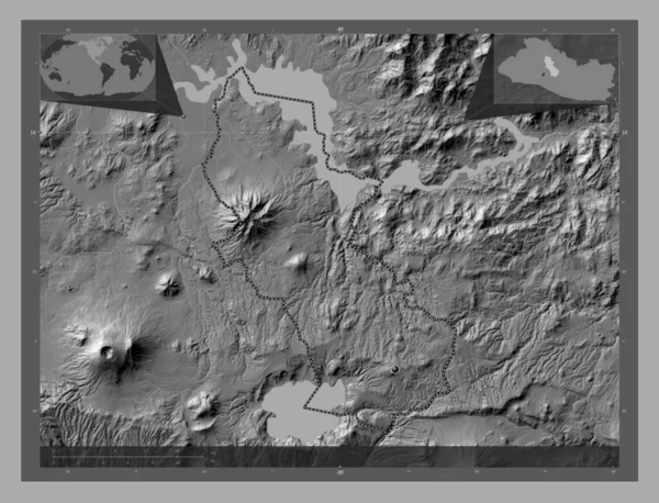 Cuscatlan Departement Salvador Hoogteplattegrond Met Meren Rivieren Hulplocatiekaarten Hoek — Stockfoto