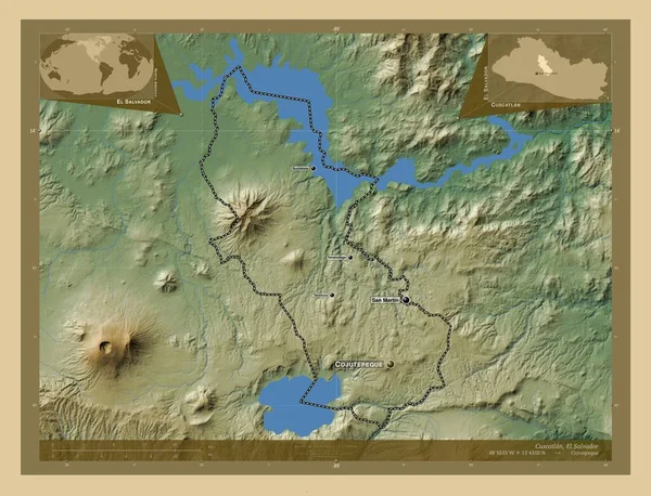 Cuscatlan Department Salvador Colored Elevation Map Lakes Rivers Locations Names — Stock Photo, Image