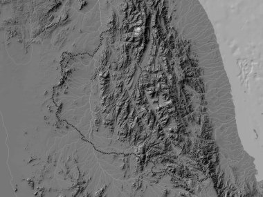Anseba, Eritre bölgesi. Gölleri ve nehirleri olan çift seviyeli yükseklik haritası