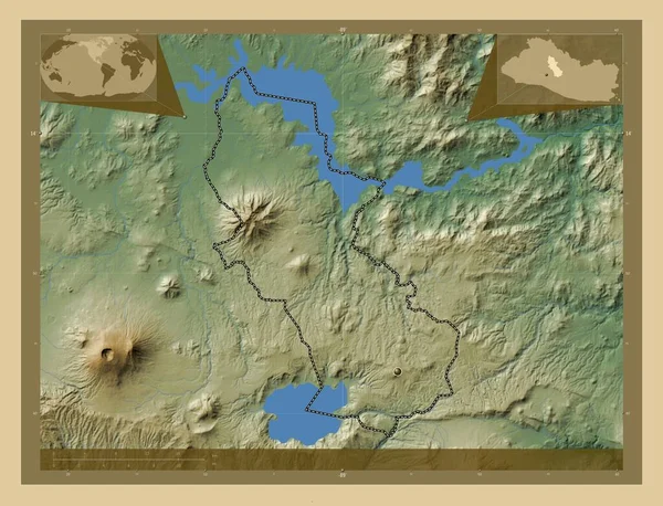 Cuscatlan Departament Salwadoru Kolorowa Mapa Wzniesień Jeziorami Rzekami Pomocnicze Mapy — Zdjęcie stockowe