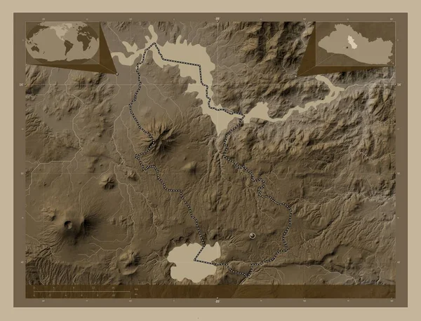 Cuscatlan Department Salvador Elevation Map Colored Sepia Tones Lakes Rivers — Stock Photo, Image