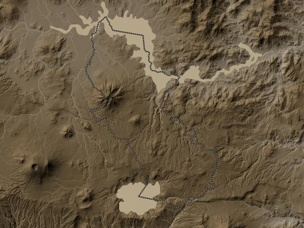 Кускатлан Департамент Сальвадора Карта Высот Окрашенная Сепиевые Тона Озерами Реками — стоковое фото