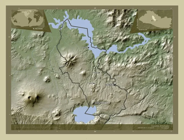 Кускатлан Департамент Сальвадора Карта Высоты Окрашенная Вики Стиле Озерами Реками — стоковое фото