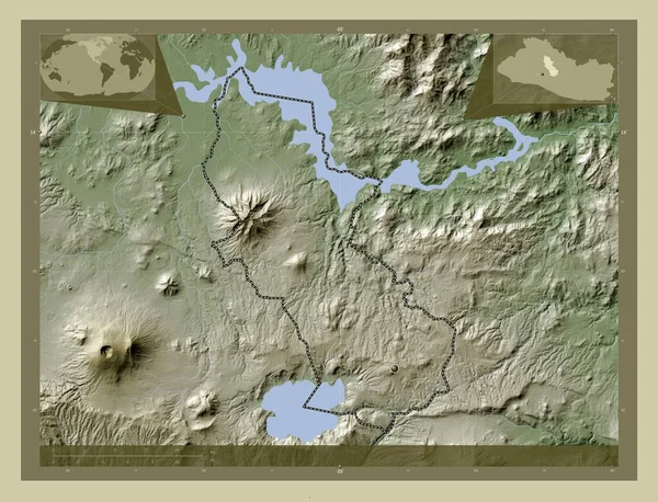 Cuscatlan Departament Salwadoru Mapa Wzniesień Kolorowa Stylu Wiki Jeziorami Rzekami — Zdjęcie stockowe