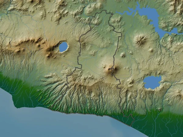 Libertad Departament Salwadoru Kolorowa Mapa Wzniesień Jeziorami Rzekami — Zdjęcie stockowe