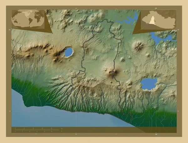 Лібертад Департамент Сальвадору Кольорові Карти Висот Озерами Річками Кутові Допоміжні — стокове фото