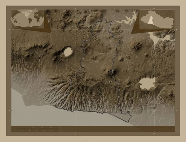 Libertad Department Salvador Elevation Map Colored Sepia Tones Lakes Rivers — Stock Photo, Image