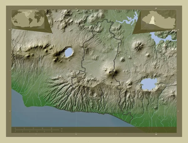 Libertad Departament Salwadoru Mapa Wzniesień Kolorowa Stylu Wiki Jeziorami Rzekami — Zdjęcie stockowe