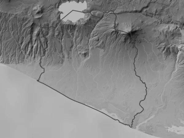 Paz Departament Salwadoru Mapa Wzniesień Skali Szarości Jeziorami Rzekami — Zdjęcie stockowe