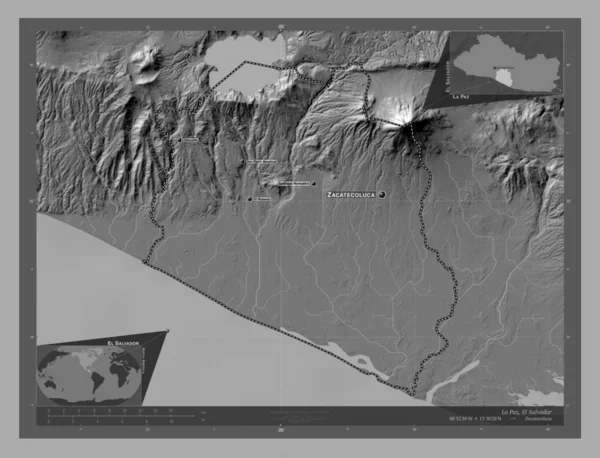 Paz Oddělení Salvadoru Mapa Nadmořské Výšky Jezery Řekami Umístění Názvy — Stock fotografie
