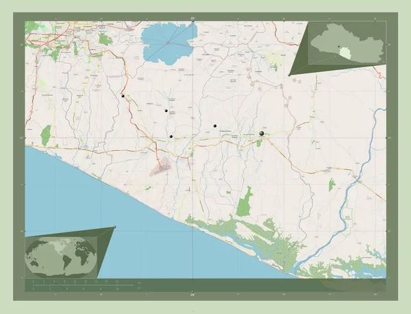 Пас Департамент Сальвадору Відкрита Карта Вулиць Розташування Великих Міст Регіону — стокове фото