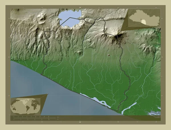 Paz Departamento Salvador Mapa Elevación Coloreado Estilo Wiki Con Lagos — Foto de Stock