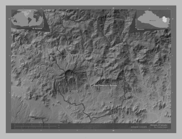 Morazan Salvador Departmanı Gölleri Nehirleri Olan Gri Tonlama Yükseklik Haritası — Stok fotoğraf