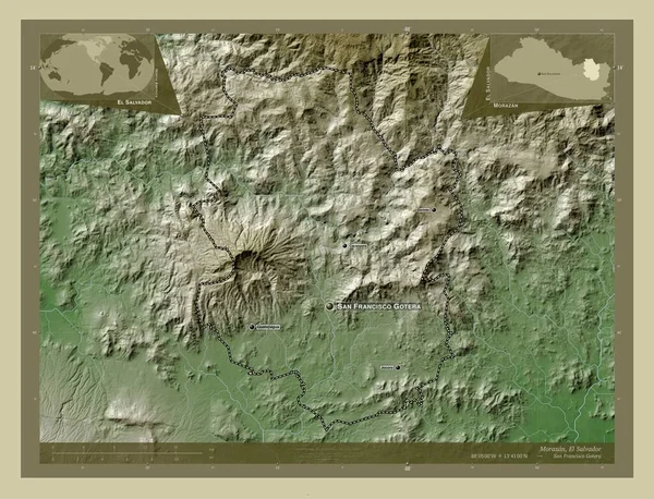 Morazan Dipartimento Salvador Mappa Elevazione Colorata Stile Wiki Con Laghi — Foto Stock