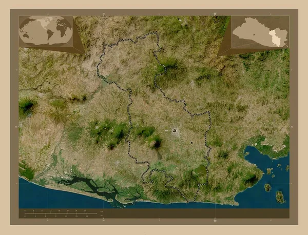 圣米格尔 萨尔瓦多省 低分辨率卫星地图 角辅助位置图 — 图库照片