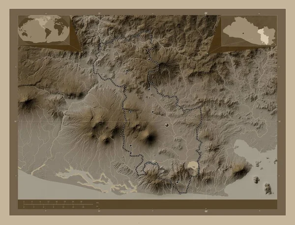 San Miguel Department Salvador Elevation Map Colored Sepia Tones Lakes — Stock Photo, Image