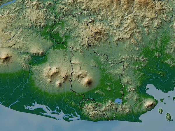 San Miguel Oddělení Salvadoru Barevná Mapa Jezery Řekami — Stock fotografie