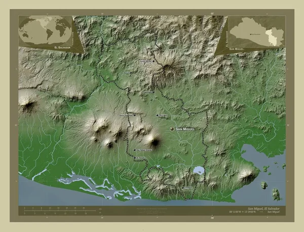 San Miguel Departamento Salvador Mapa Elevación Coloreado Estilo Wiki Con — Foto de Stock