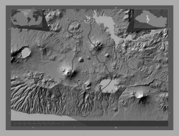 San Salvador Department Salvador Bilevel Elevation Map Lakes Rivers Corner — Stock Photo, Image