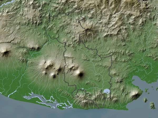 San Miguel Oddělení Salvadoru Výškové Mapy Barevné Stylu Wiki Jezery — Stock fotografie