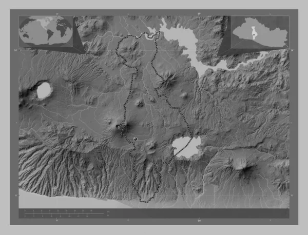 San Salvador Department Salvador Grayscale Elevation Map Lakes Rivers Corner — Stock Photo, Image