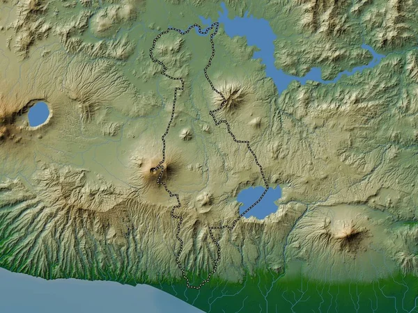 Сан Сальвадор Департамент Сальвадора Цветная Карта Высот Озерами Реками — стоковое фото