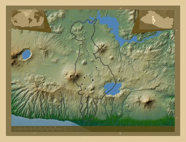 San Salvador Oddělení Salvadoru Barevná Mapa Jezery Řekami Umístění Velkých — Stock fotografie