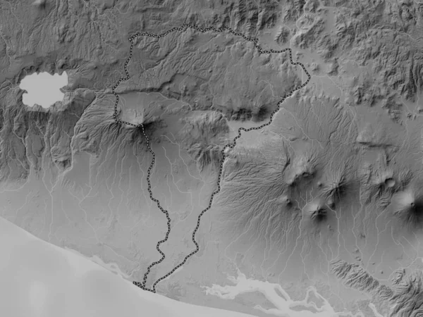 San Vicente Department Salvador Grayscale Elevation Map Lakes Rivers — Stock Photo, Image