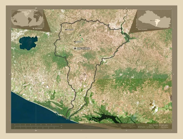 San Vicente Salvador Megye Nagy Felbontású Műholdas Térkép Régió Nagyvárosainak — Stock Fotó