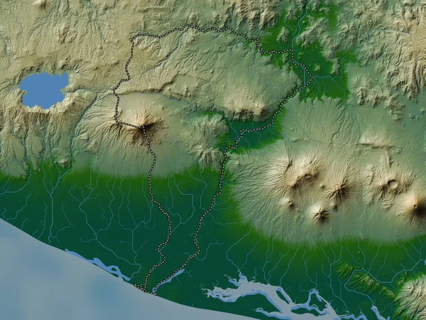 Сан Вісенте Департамент Сальвадору Кольорові Карти Висот Озерами Річками — стокове фото