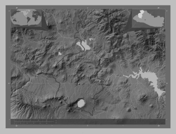 Santa Ana Department Salvador Grayscale Elevation Map Lakes Rivers Corner — Stock Photo, Image