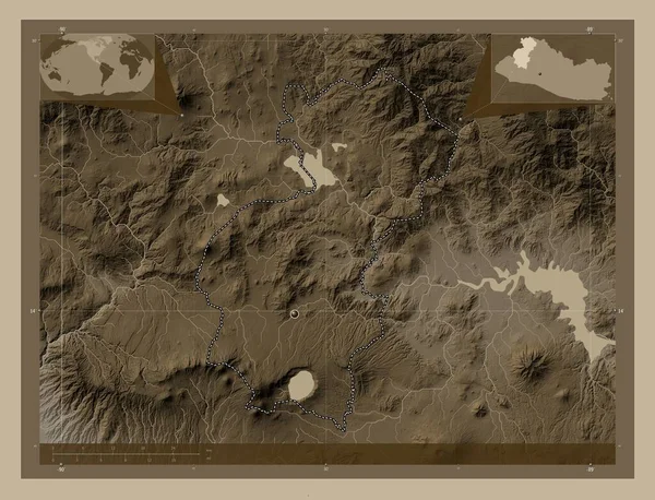 Santa Ana Department Salvador Elevation Map Colored Sepia Tones Lakes — Stock Photo, Image