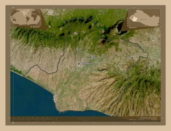 Sonsonate Dipartimento Salvador Mappa Satellitare Bassa Risoluzione Località Nomi Delle — Foto Stock