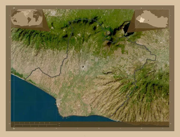 Sonsonate 萨尔瓦多省 低分辨率卫星地图 角辅助位置图 — 图库照片