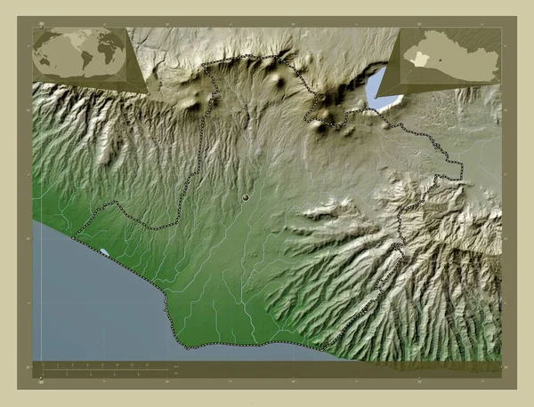 Sonsonat Departament Salwadoru Mapa Wzniesień Kolorowa Stylu Wiki Jeziorami Rzekami — Zdjęcie stockowe