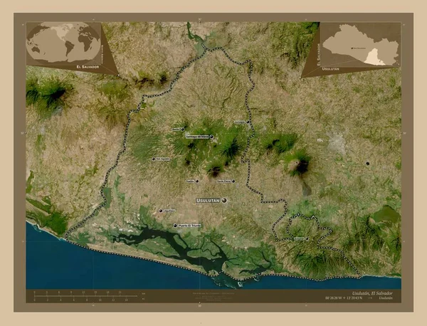 Usulutan Dipartimento Salvador Mappa Satellitare Bassa Risoluzione Località Nomi Delle — Foto Stock